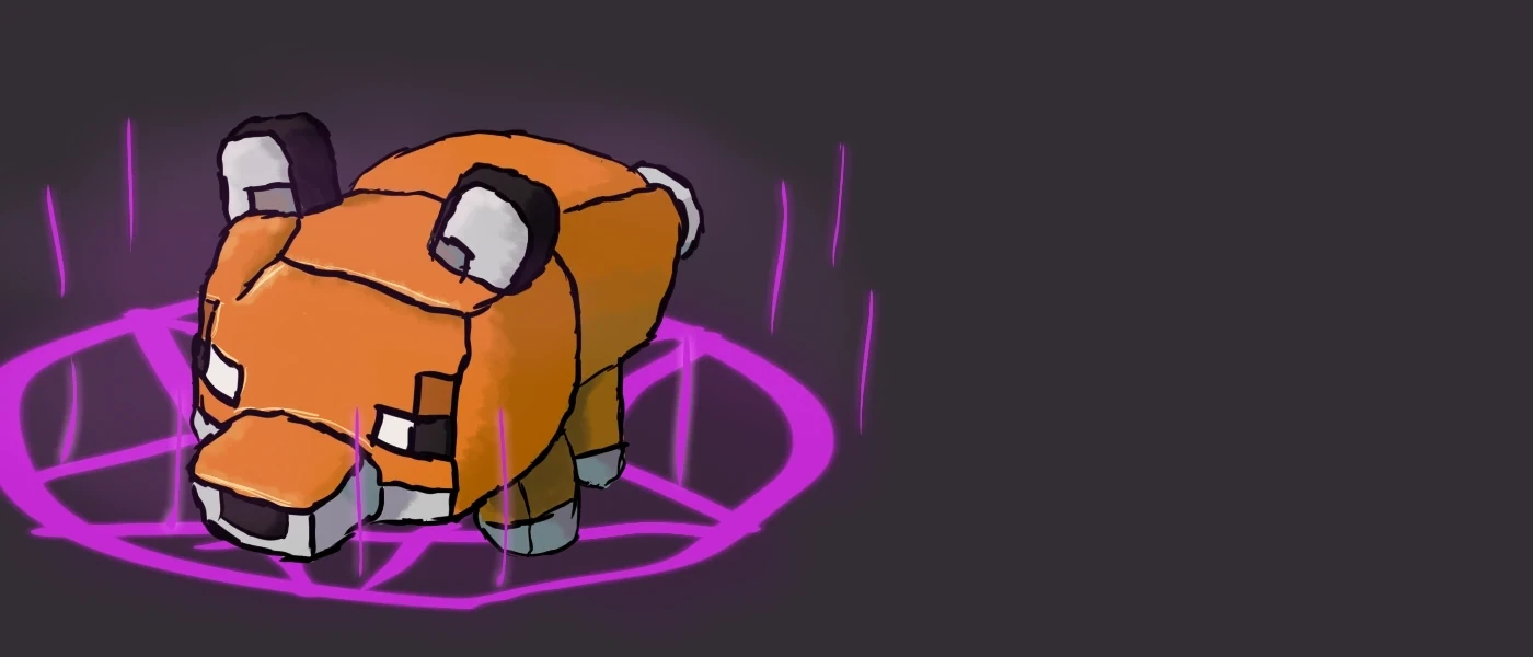 A drawing of a Minecraft fox plushie performing magic