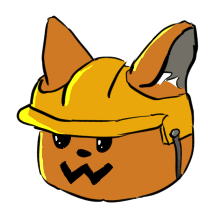 A blob-like fox with a hard hat
