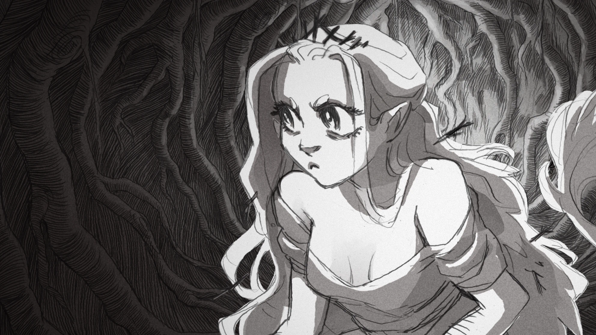 A scene of Princess from the game Slay the Princess in her witch form