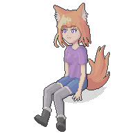 Animated foxgirl sitting on the website's frame