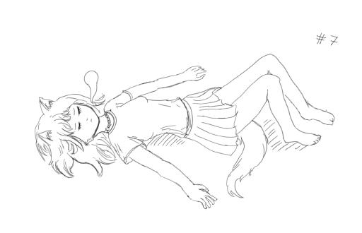 A digital sketch of a foxgirl lying on the floor, with her soul leaving her body as she's overwhelmed.